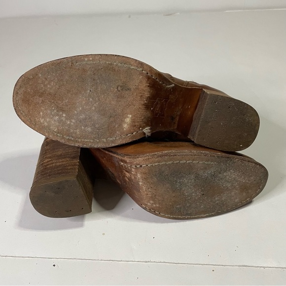 Hinge Brown Tan Boho Casual Leather Heeled Ankle Boot Booties Size 8 - Picture 7 of 9